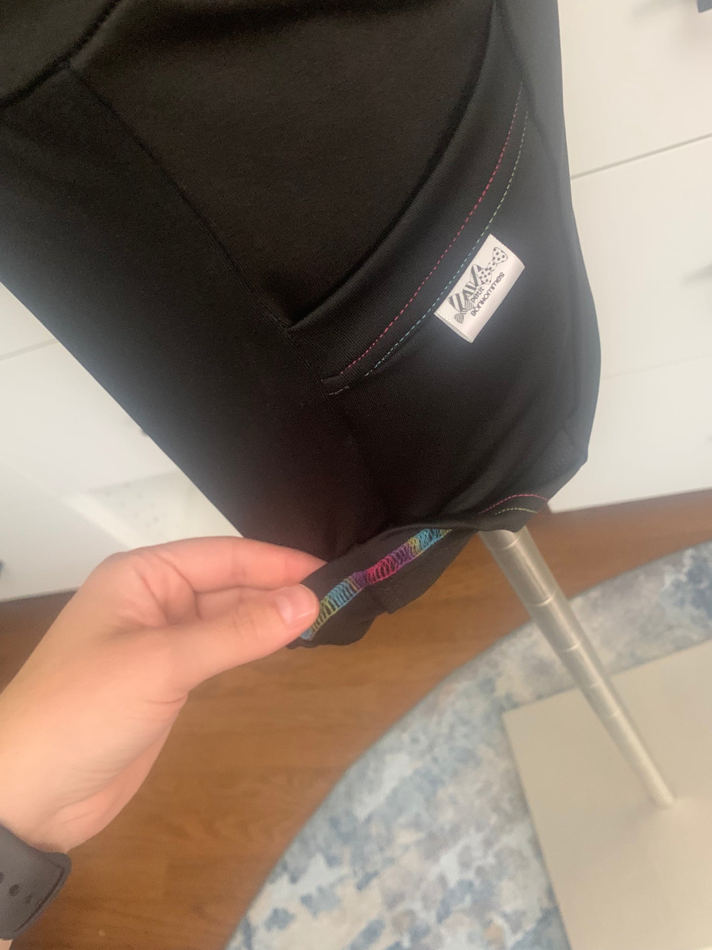 Women's Yoga Shorts with Pockets - Black with Rainbow Thread