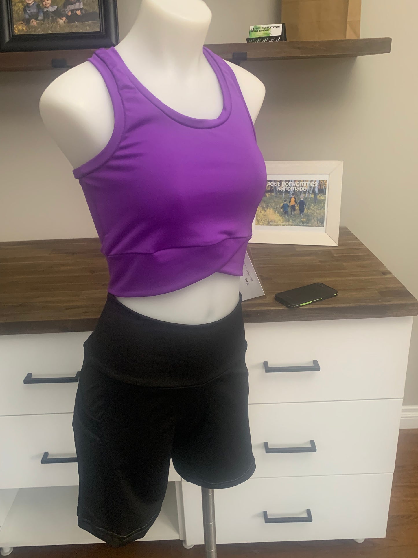 Women's Yoga Shorts with Pockets - Black with Rainbow Thread