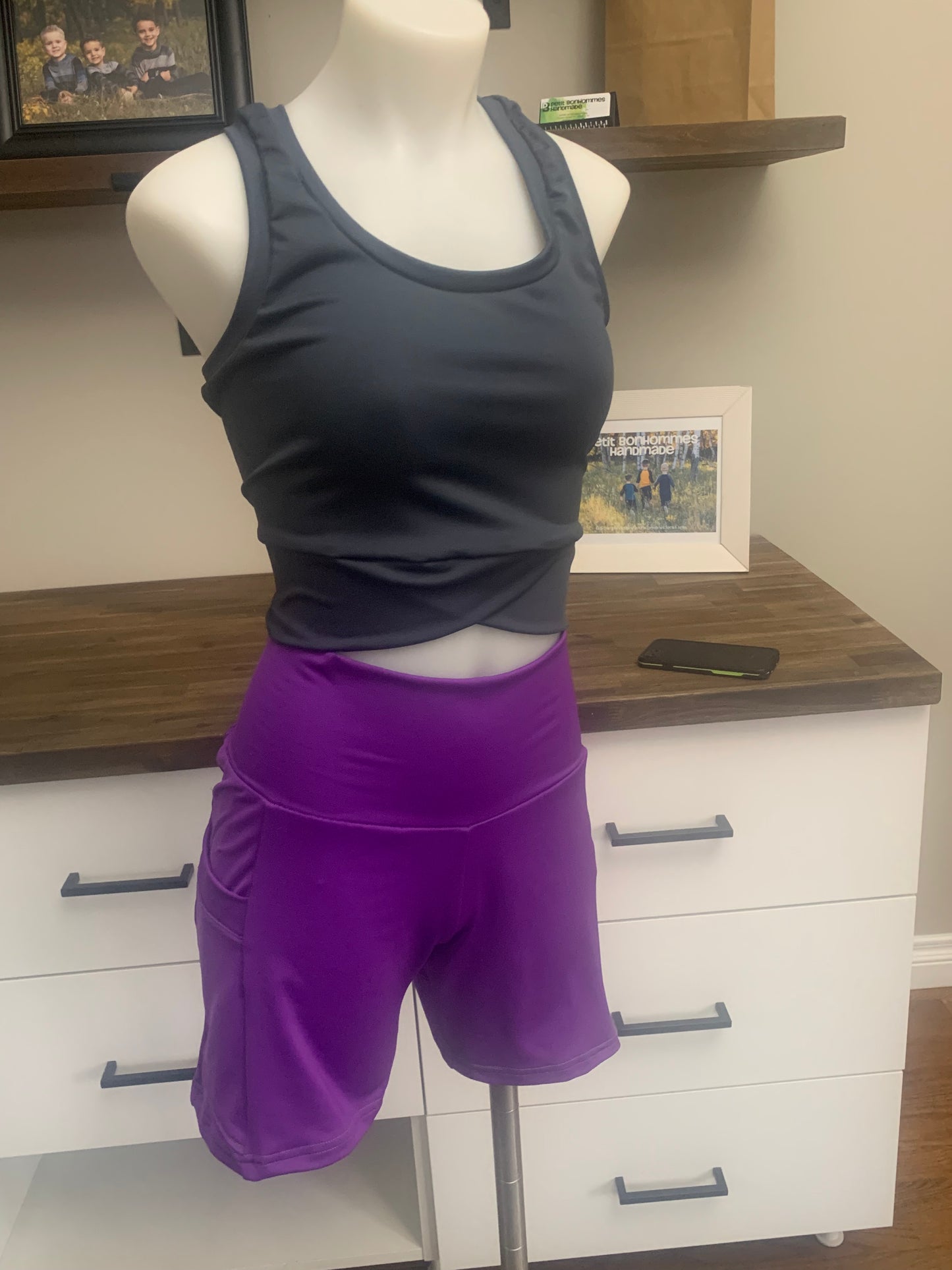 Women's Yoga Shorts with Pockets - Purple