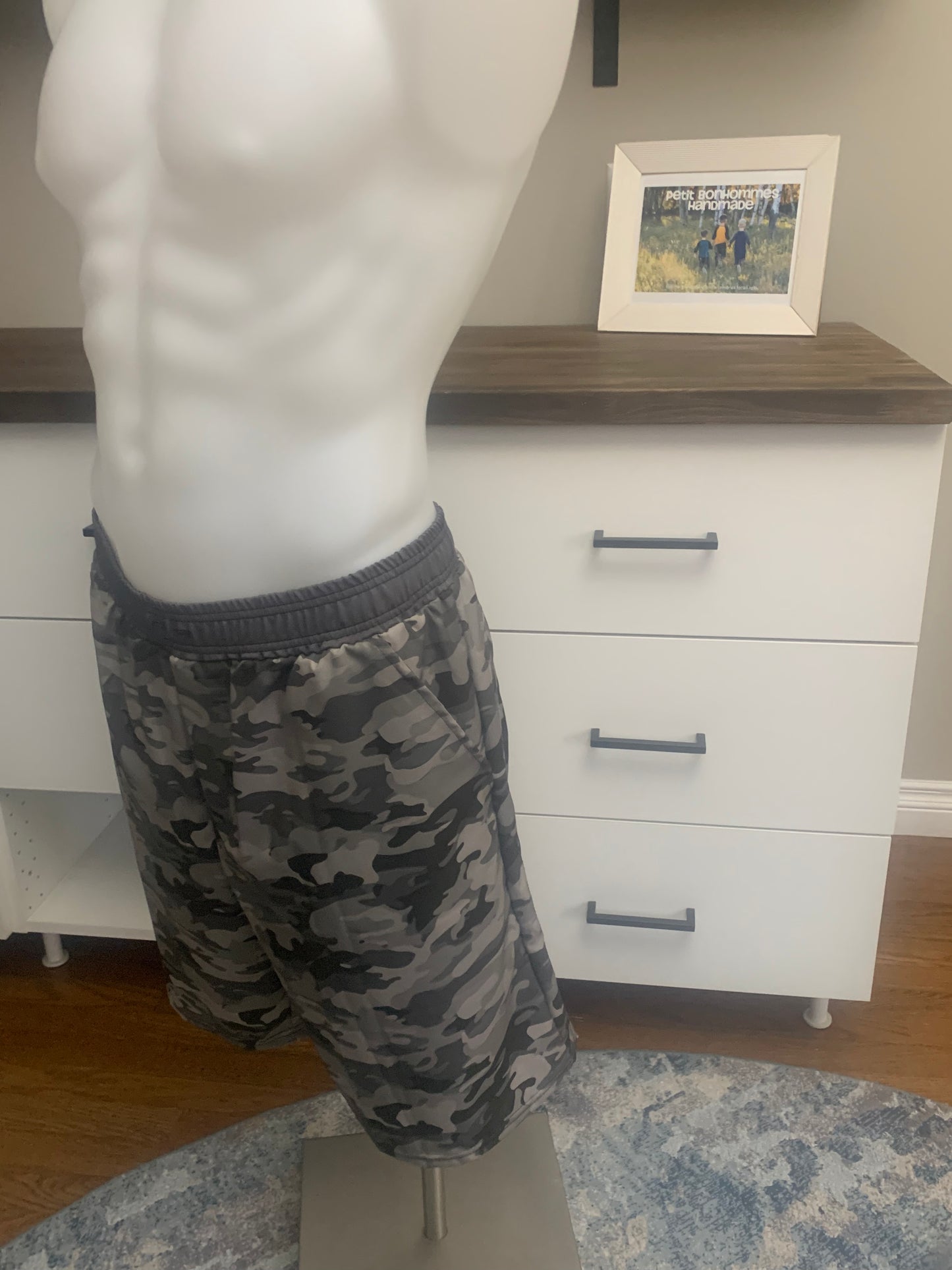 Men's Swim Trunks with Built in Swim Boxers - Grey Camo Custom - Size XL