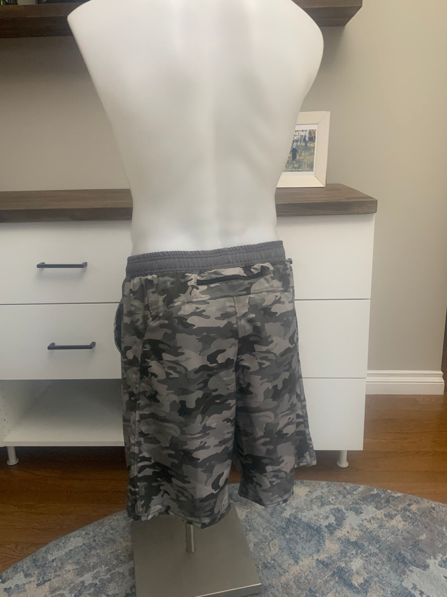 Men's Swim Trunks with Built in Swim Boxers - Grey Camo Custom - Size XL