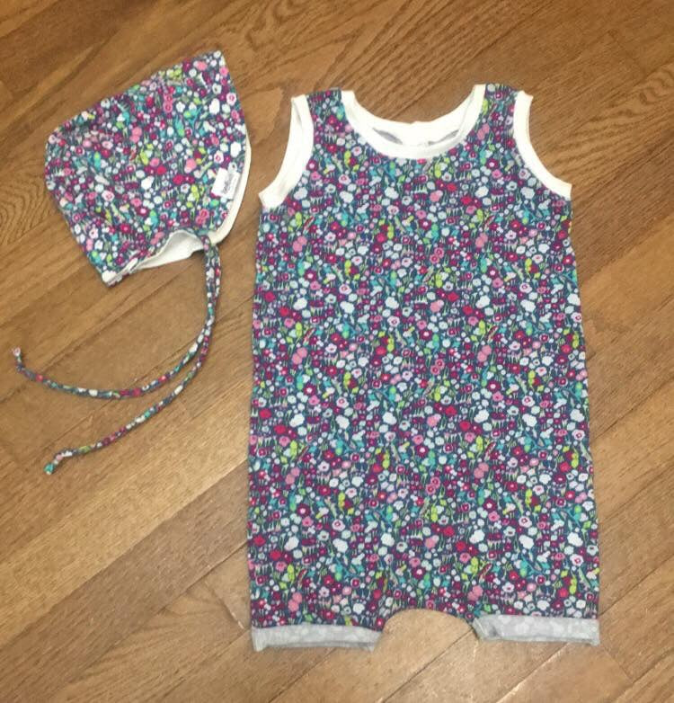 Bonnet - Pink Purple Floral on Teal