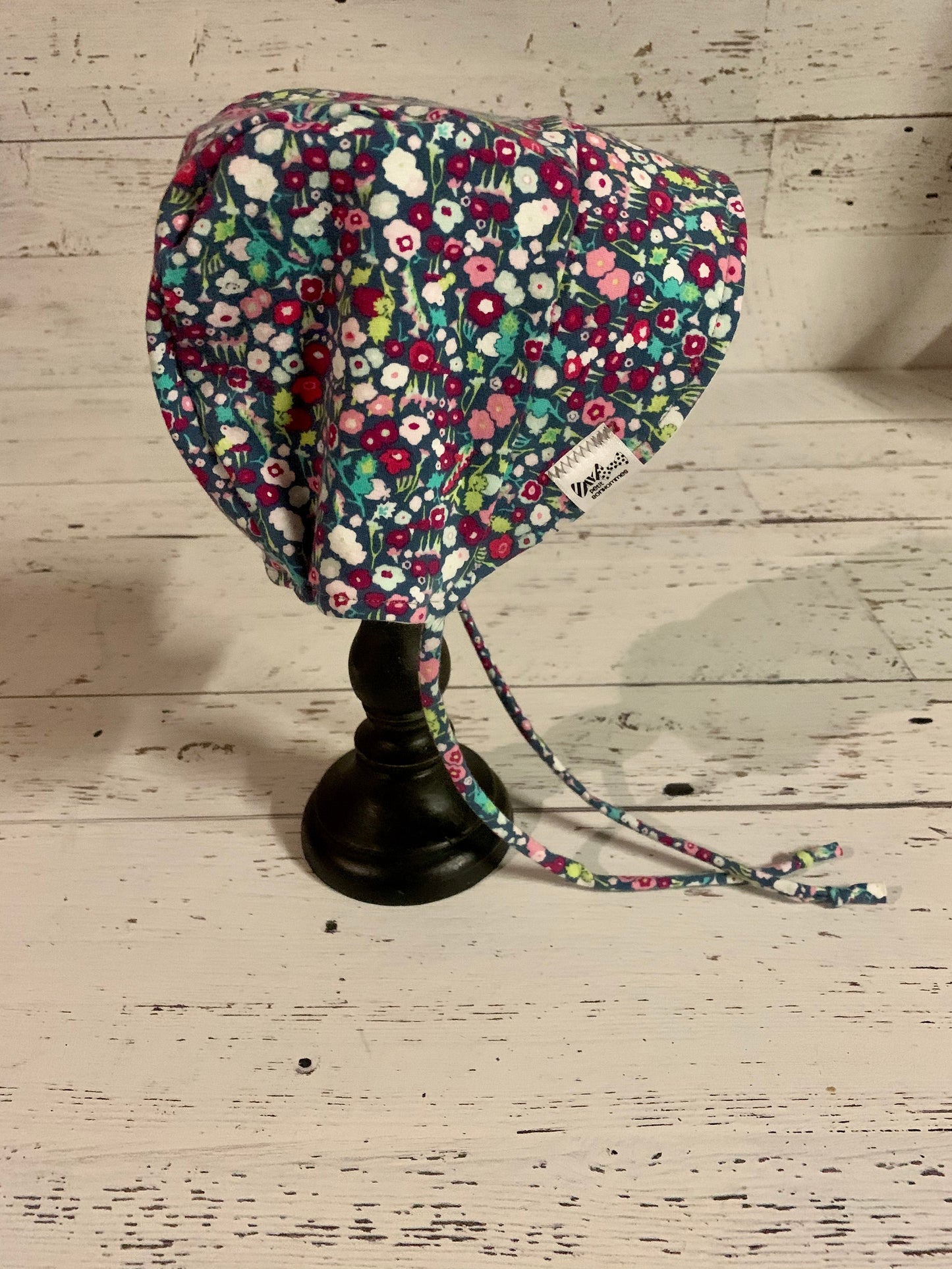 Bonnet - Pink Purple Floral on Teal