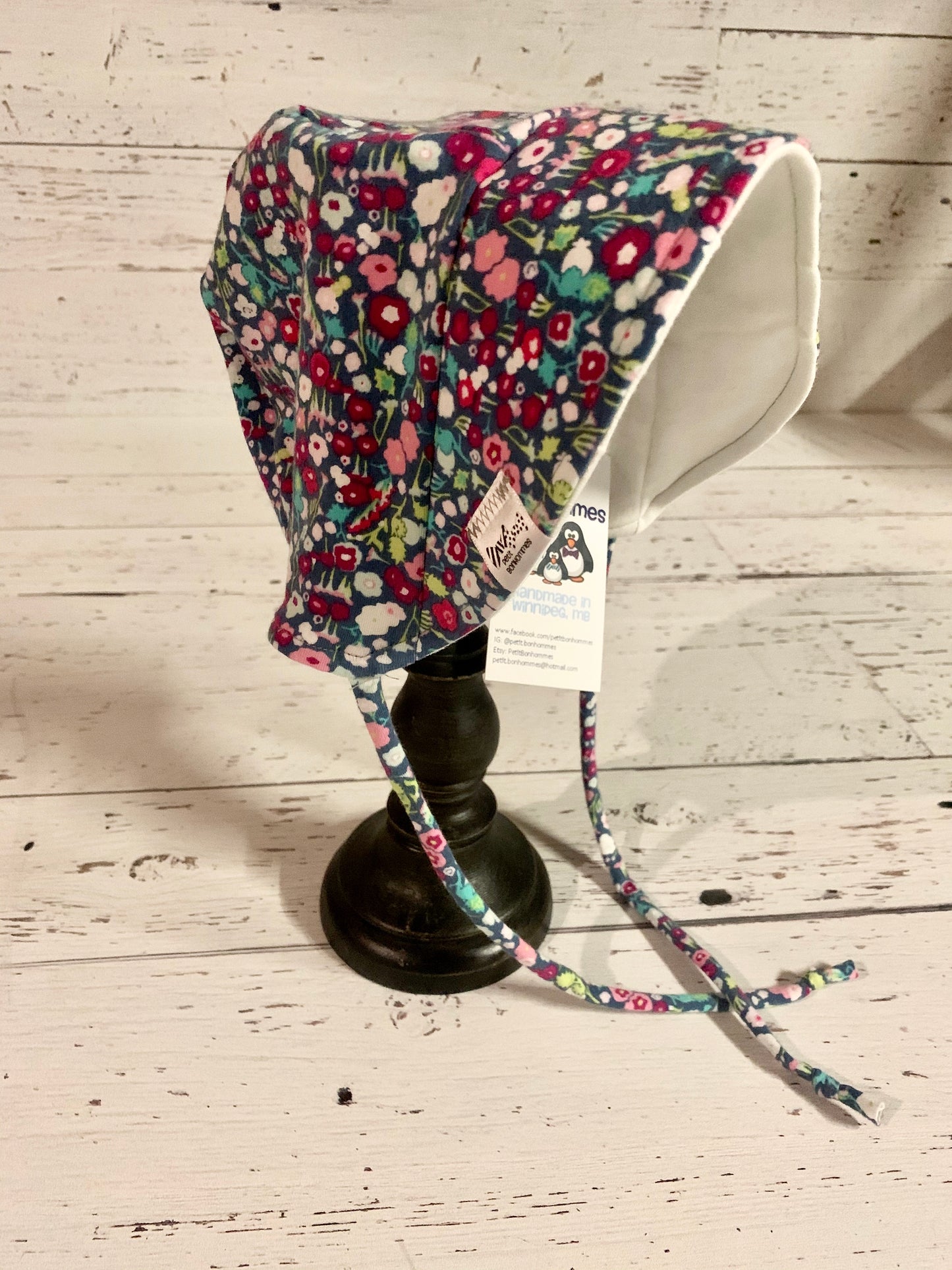 Bonnet - Pink Purple Floral on Teal