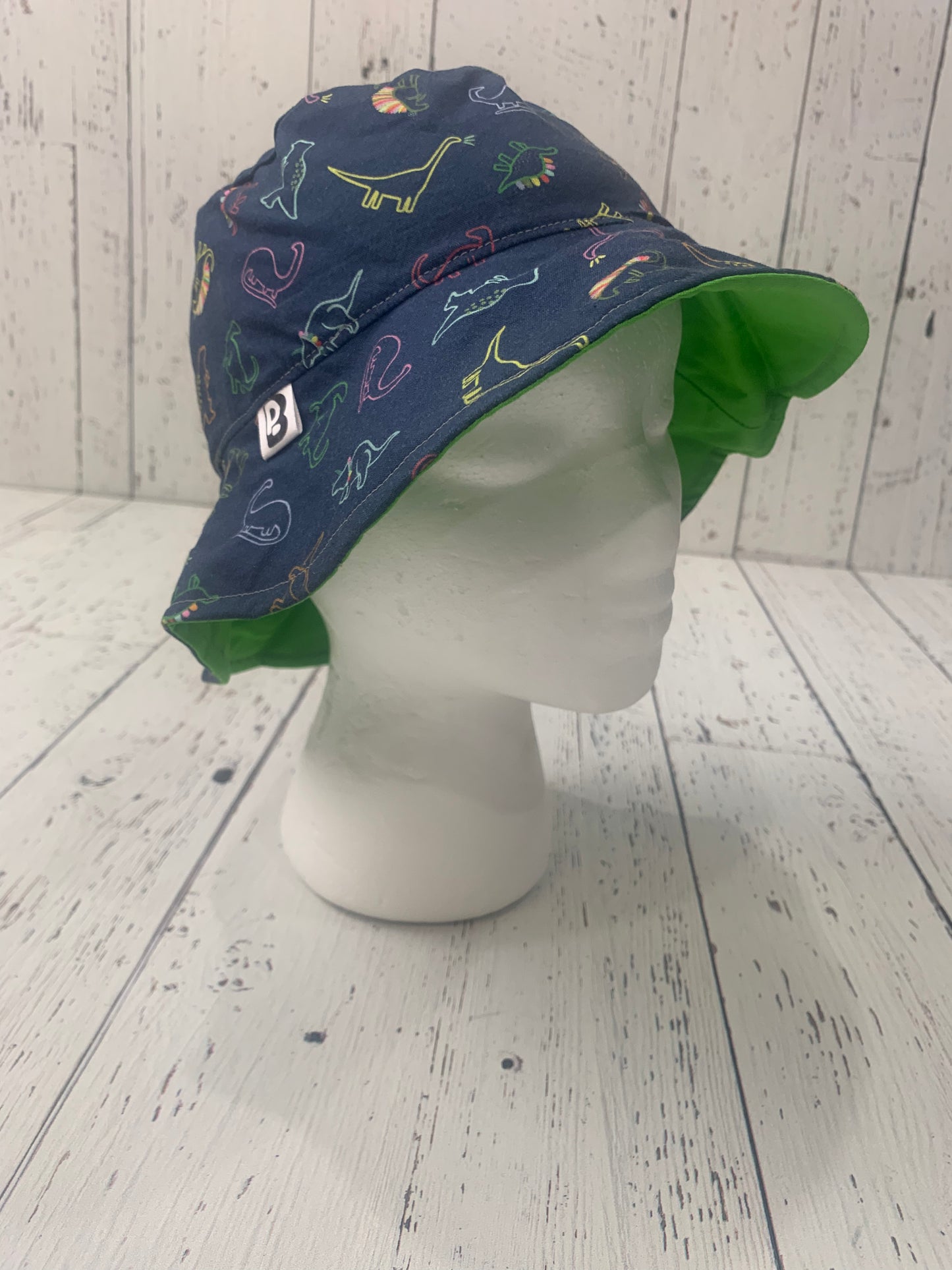 Bucket Hat - Rainbow Dinosaurs on Navy