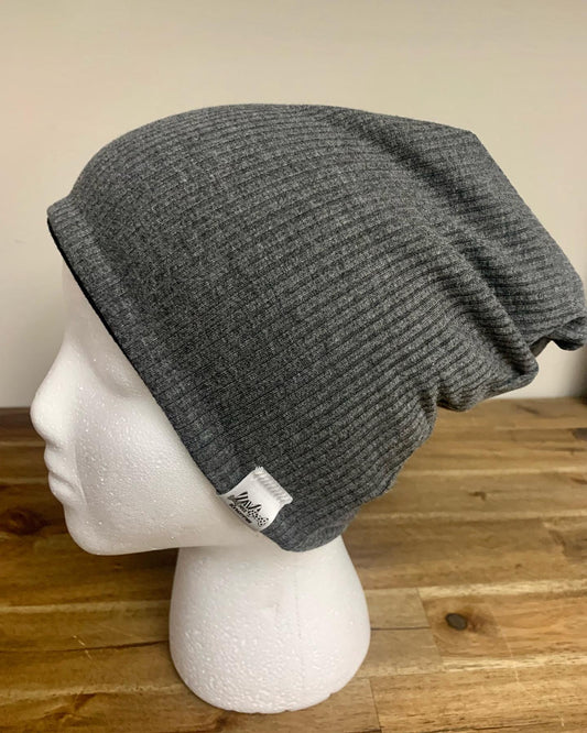 Slouchy Toque - Grey Rib Knit