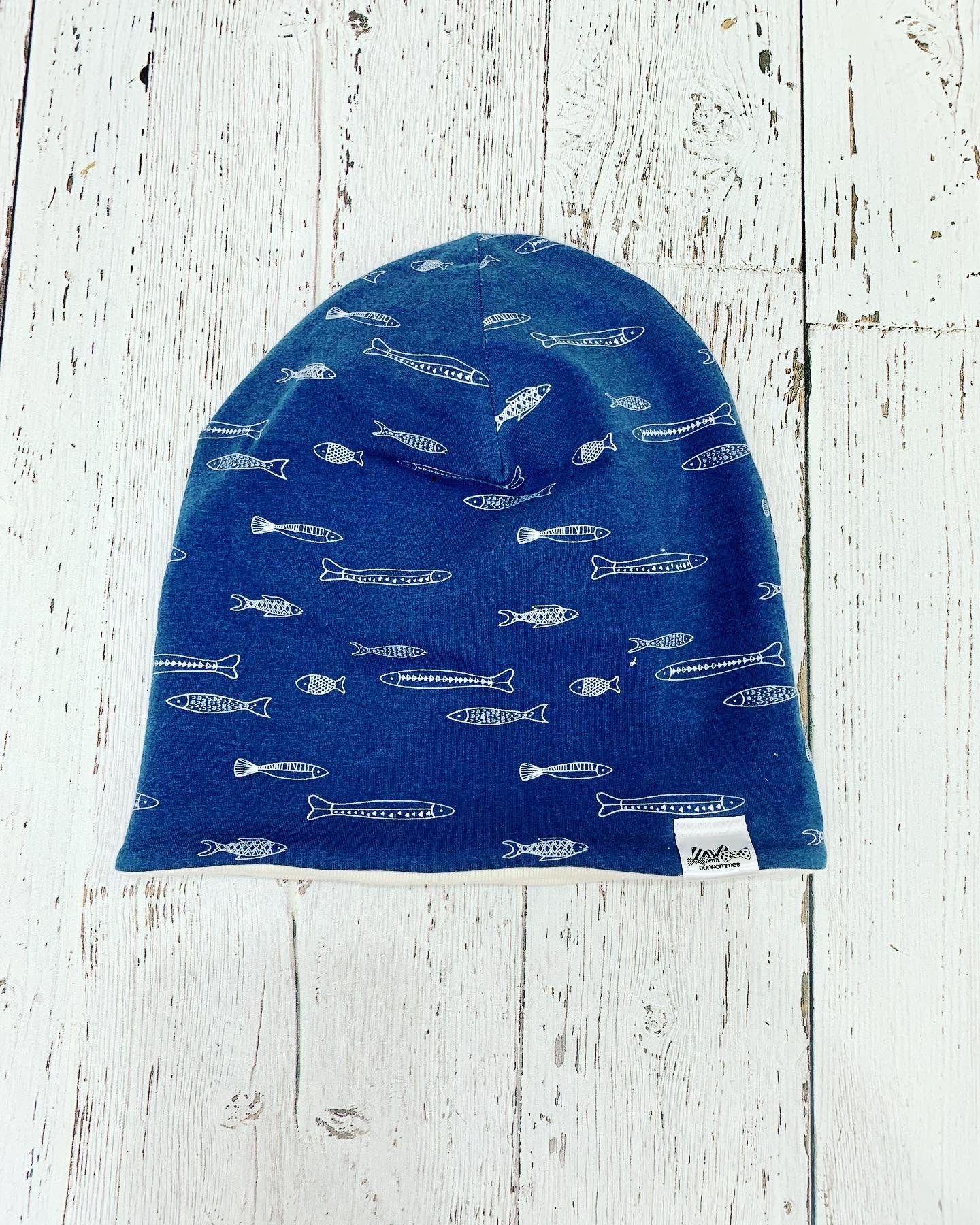 Slouchy Toque - Navy Fish Sketch