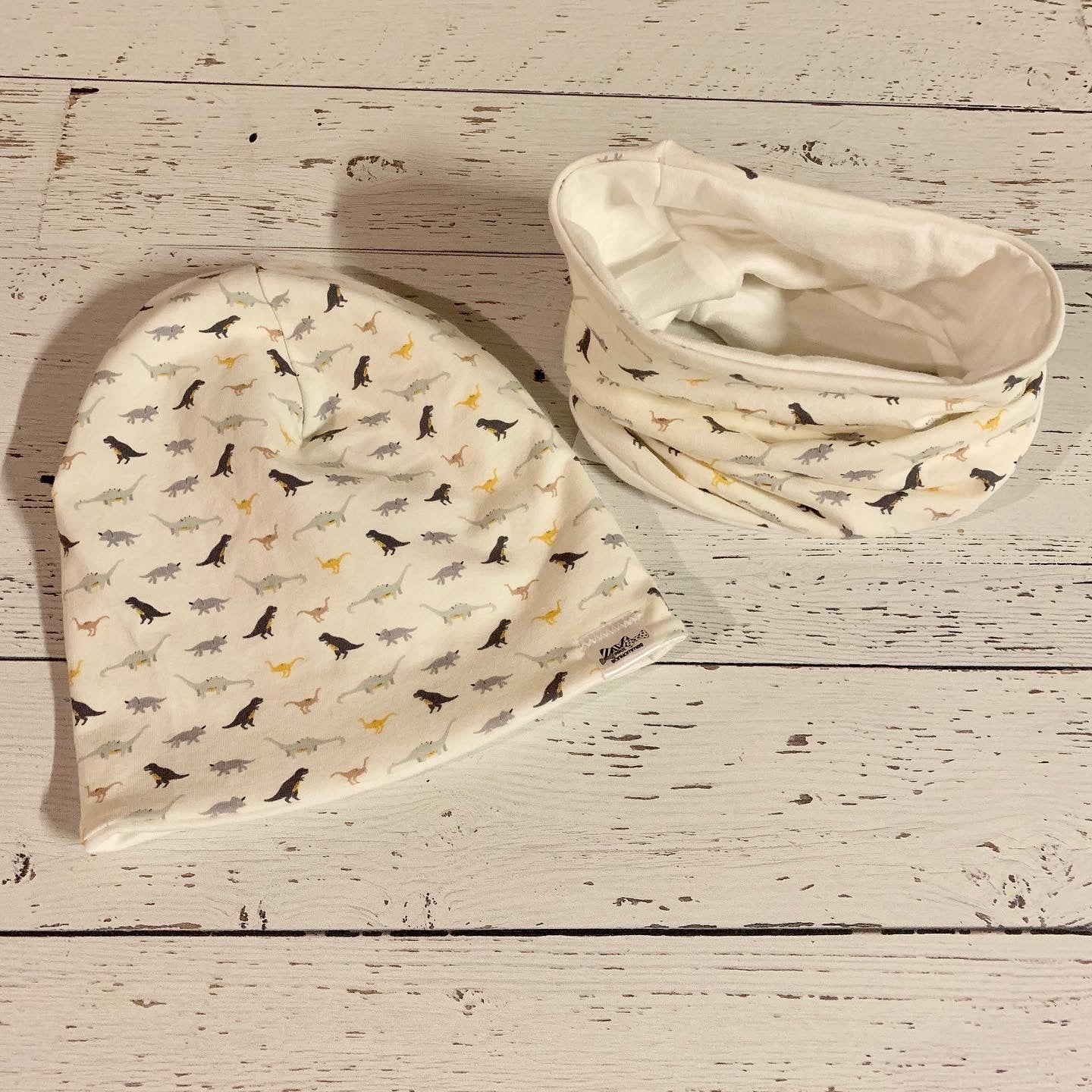 Neckwarmer - Mini Dinosaurs on Cream