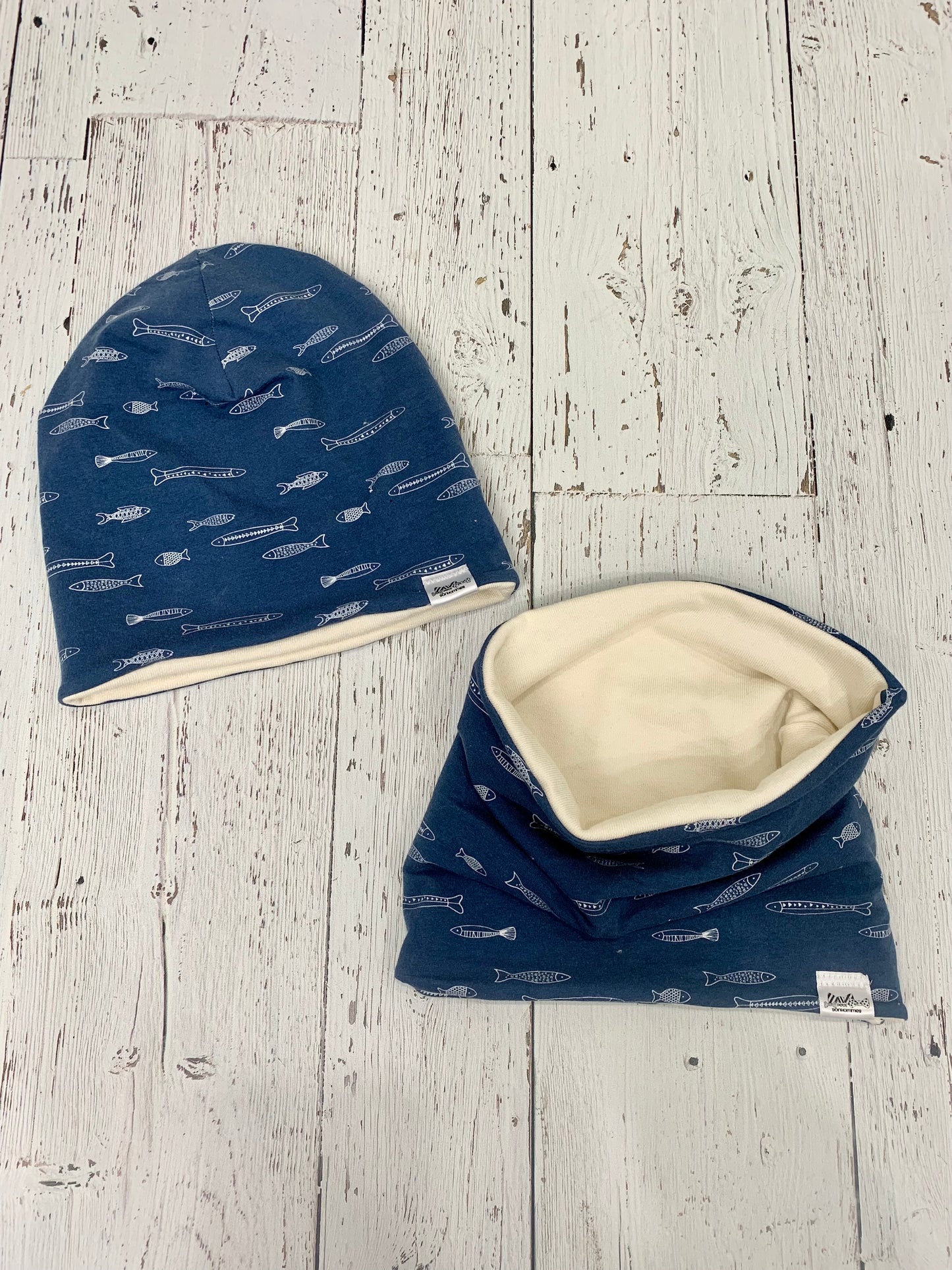 Slouchy Toque - Navy Fish Sketch