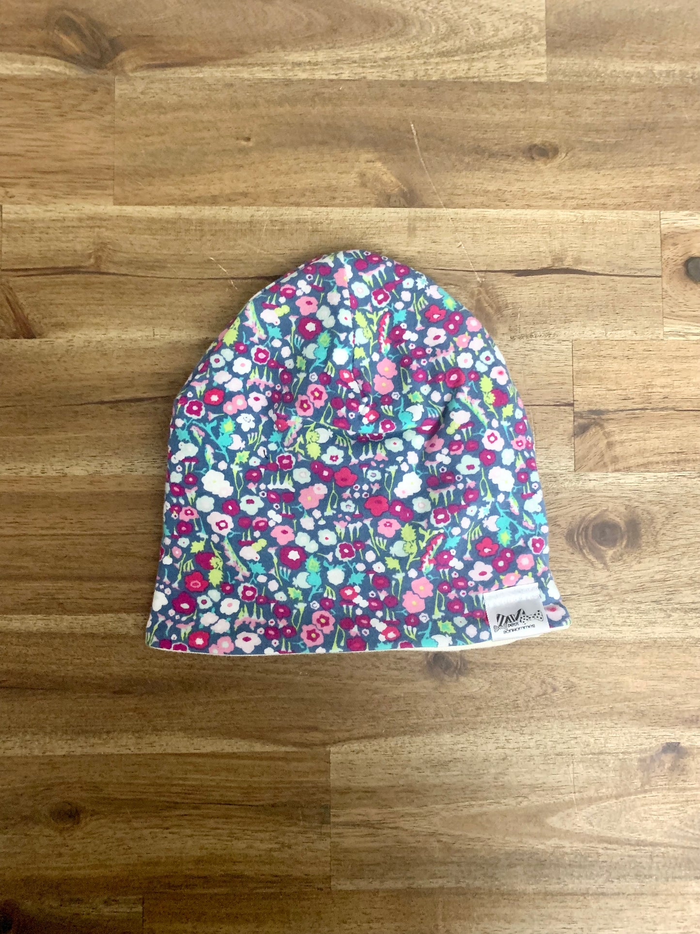 Slouchy Toque - Mini Flowers Teal Purple