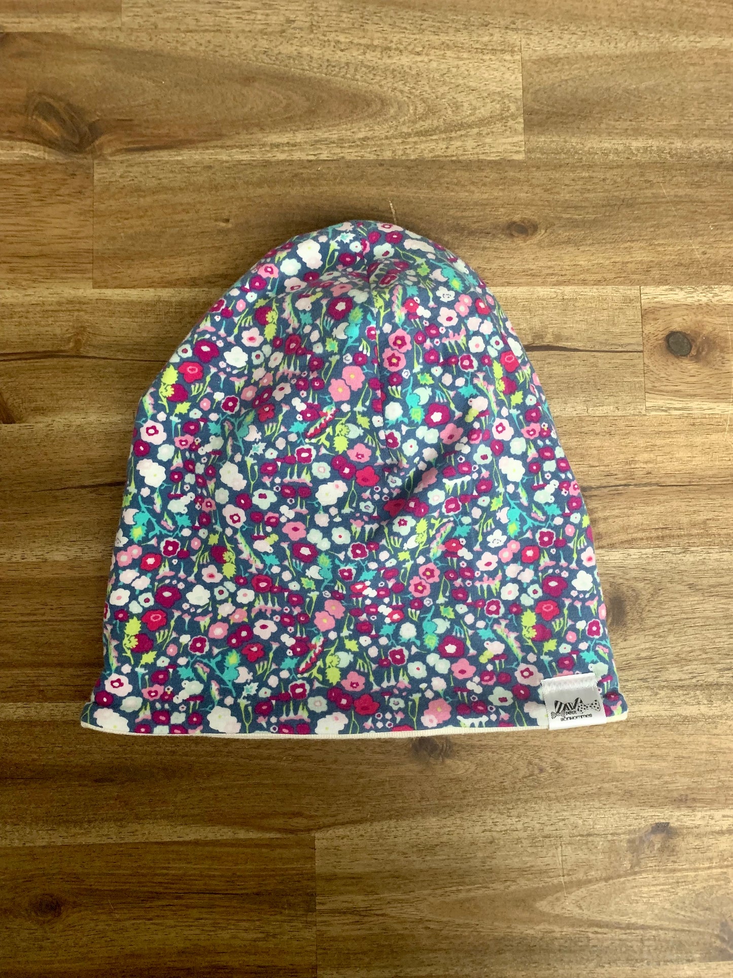 Slouchy Toque - Mini Flowers Teal Purple