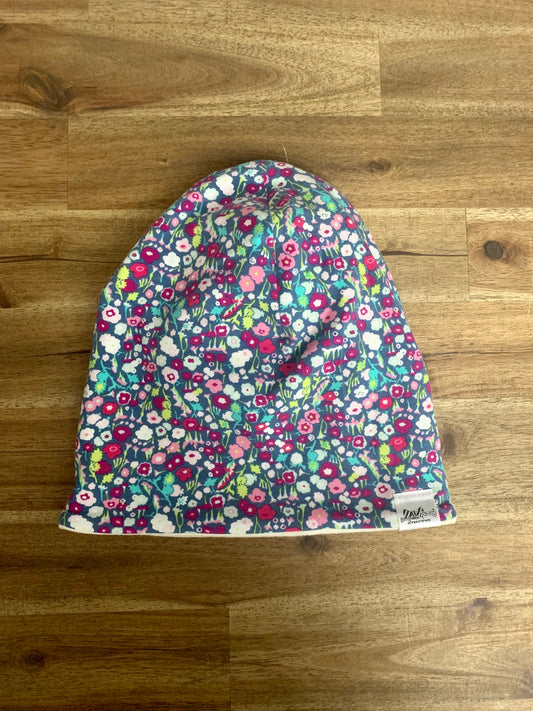 Slouchy Toque - Mini Flowers Teal Purple