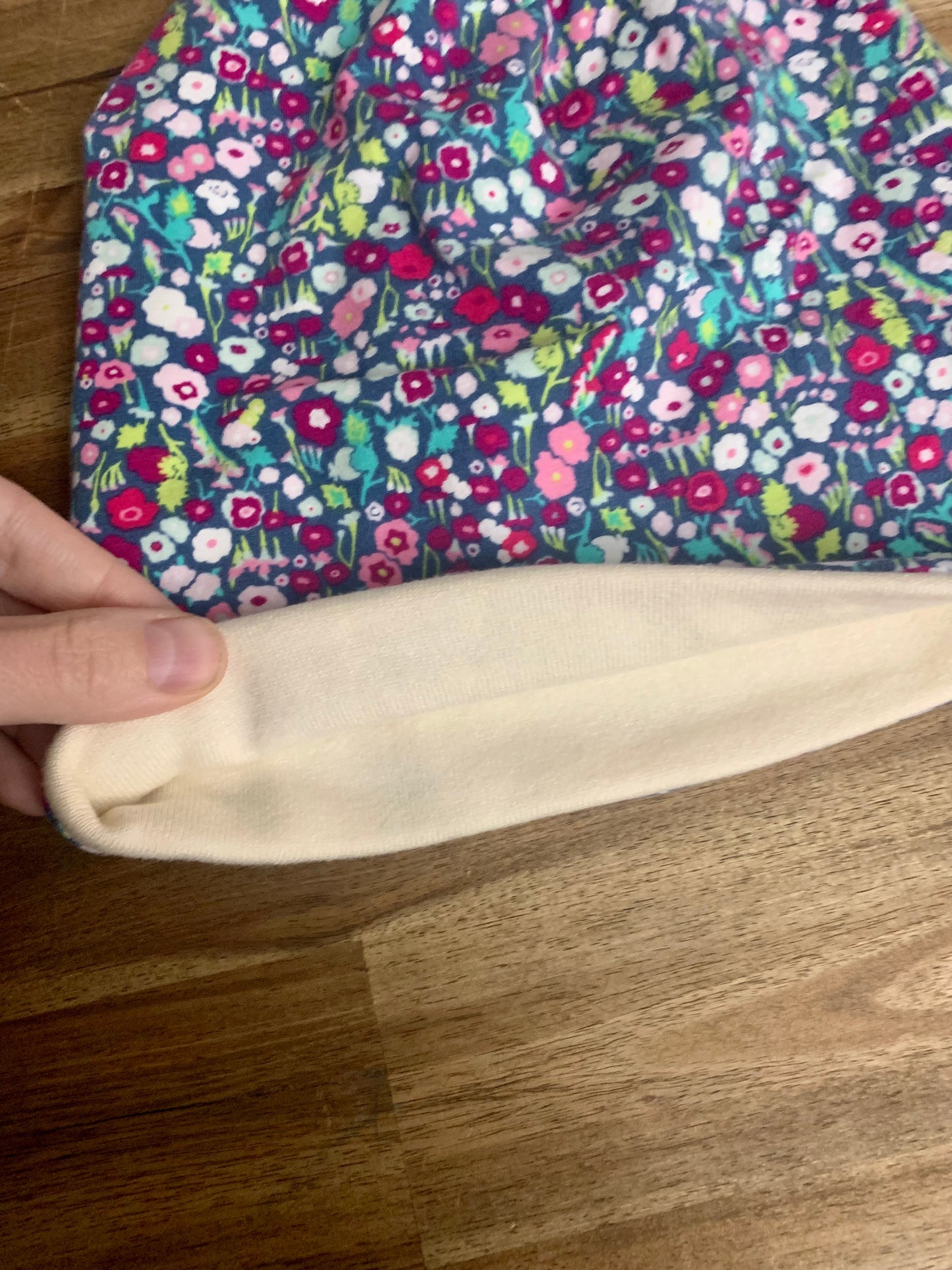 Slouchy Toque - Mini Flowers Teal Purple