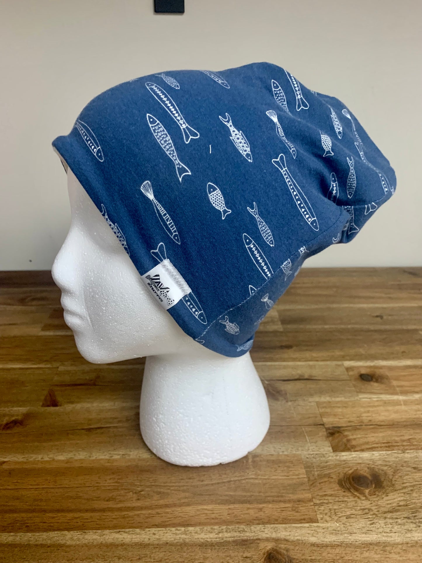 Slouchy Toque - Navy Fish Sketch