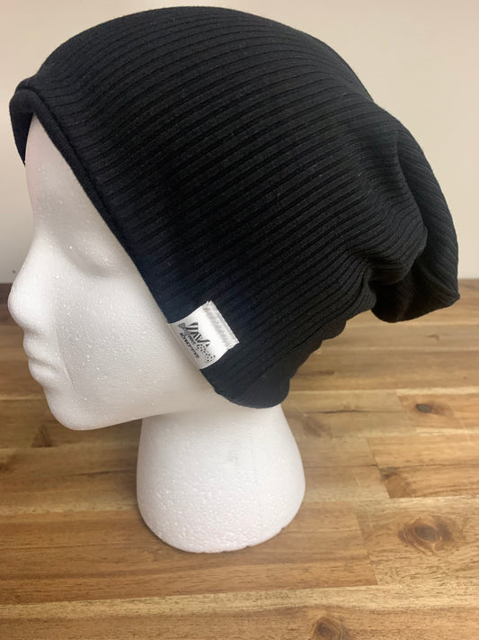 Slouchy Toque - Black Rib Knit