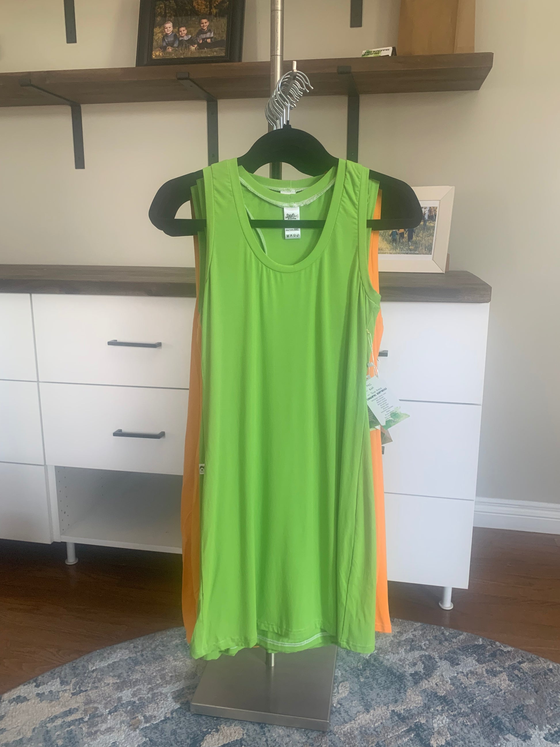 Bamboo Women's Racerback Tank Dress - Neon Green Petit Bonhommes Handmade & Fabric Bamboo Women's Racerback Tank Dress - Neon Green Petit Bonhommes Handmade & Fabric