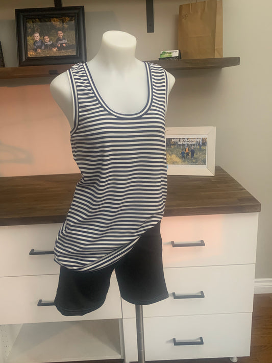 Bamboo Women's Racerback Tank Top - Midnight Navy/White Stripe