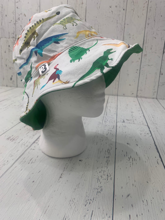 Bucket Hat - Bright Dinosaurs on White