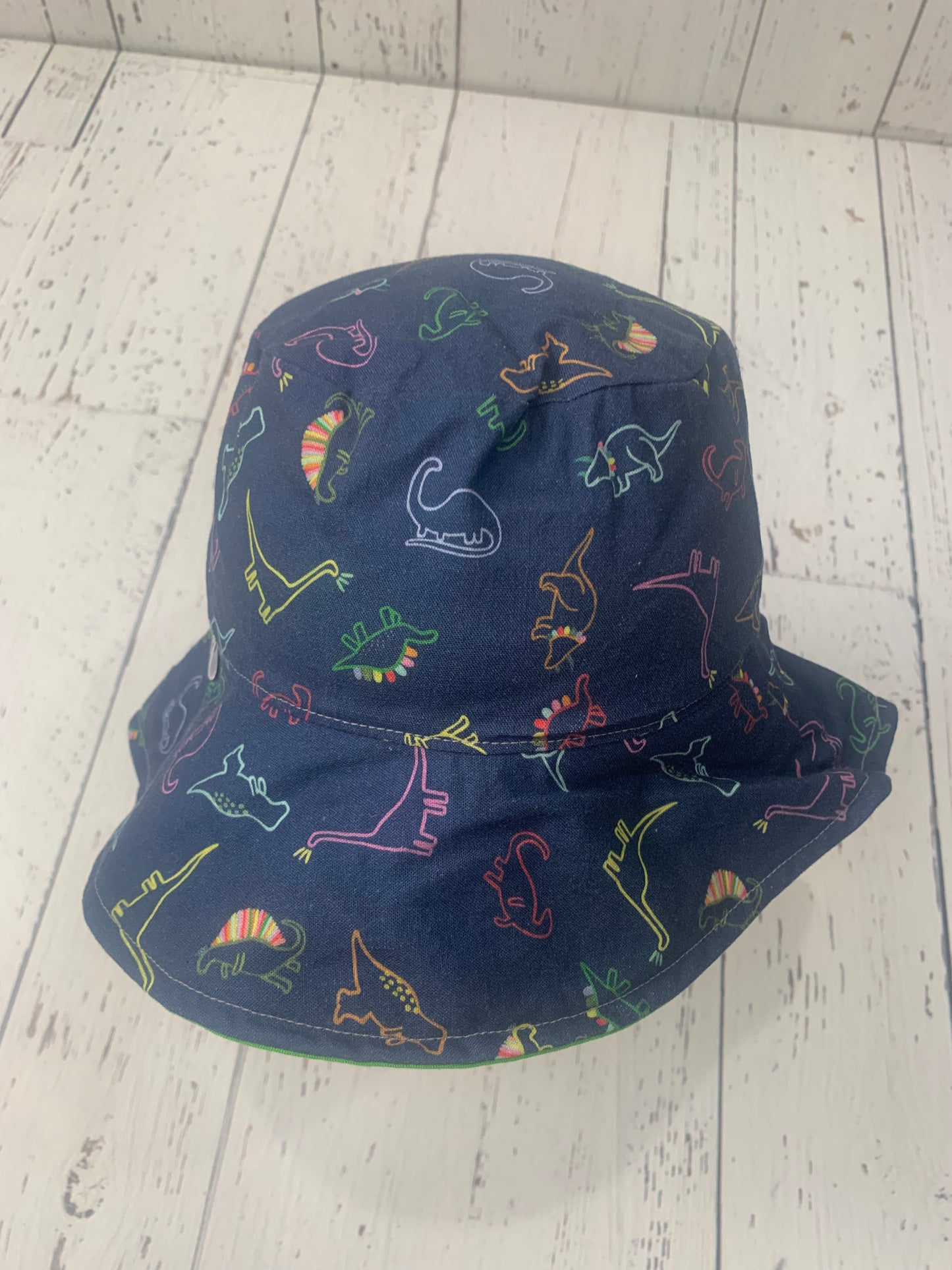 Bucket Hat - Rainbow Dinosaurs on Navy