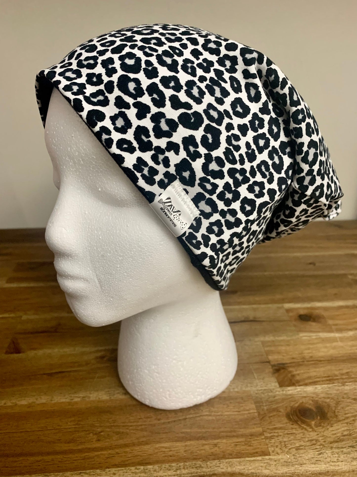 Slouchy Toque - Black White Leopard