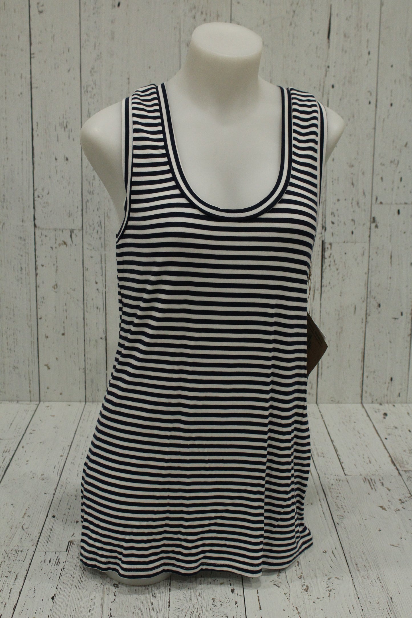 Bamboo Women's Racerback Tank Top - Midnight Navy/White Stripe